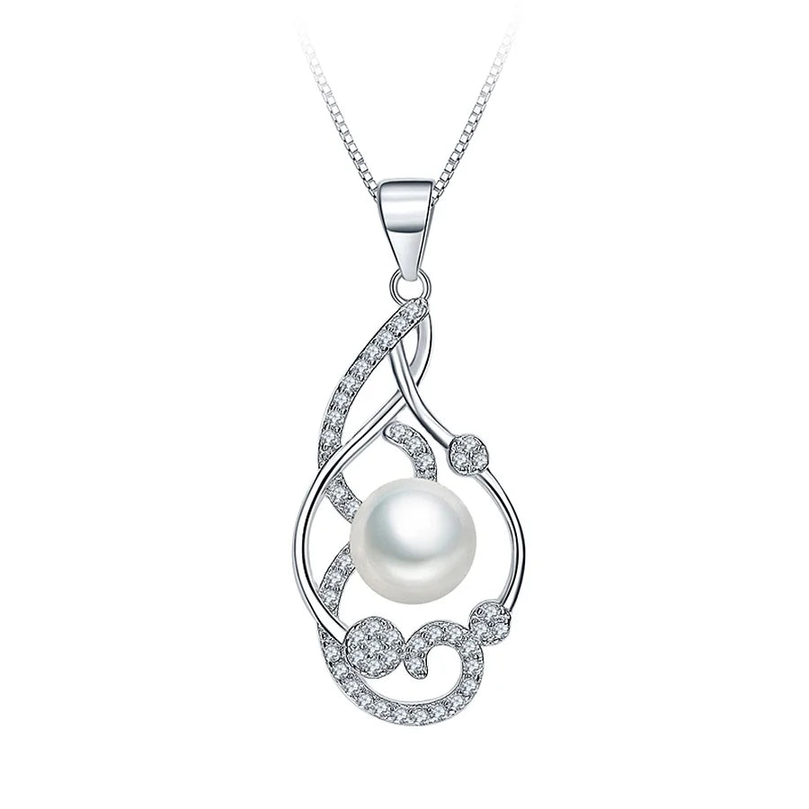 Unique Shape 925 Silver Pendant with Cz Zircon Mount Waterproof Natural Pearl Classic Pearl Jewelry for Women