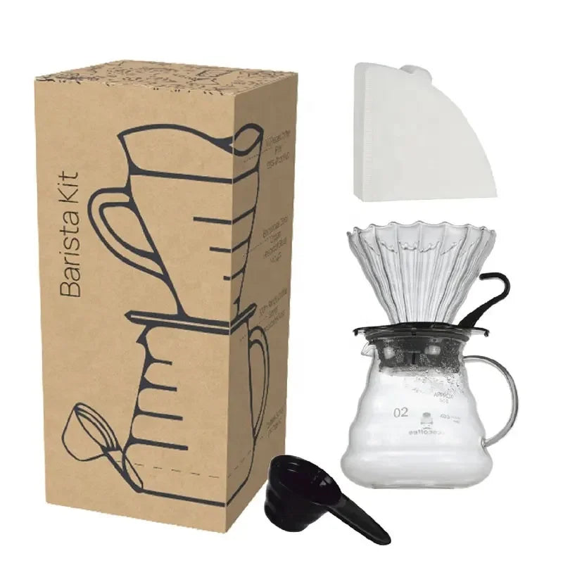 Ecocoffee TS10 Pour Over Kit Drip Station Glass Pot and Coffee Filter Cup Home Drip Coffee Maker Set Gift Box Package