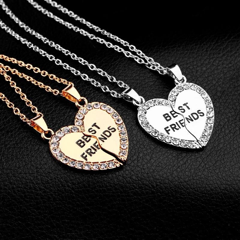 Wholesale Custom BBF Best Friend Series Zircon Heart-shaped Splicing Pendant Fine Jewelry Necklaces