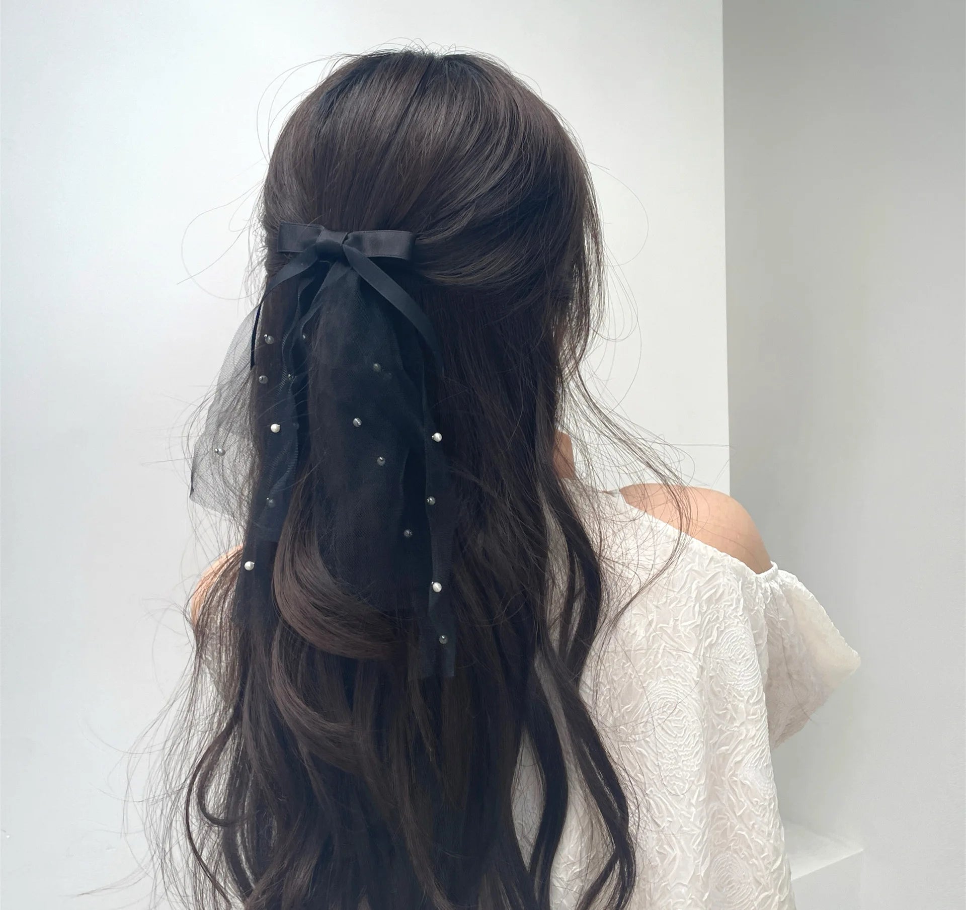 IVANHOE Wholesale Temperament Girl Pearl Hair Clips Party Bows Mesh Hair Clips Women's Hair Accessories