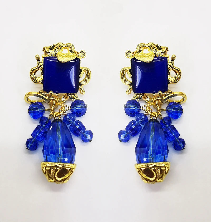 2022 Zooying Luxurious Vintage Gold Filled Resin Earring Crystal  Square Glass Earrings Mix Color Earrings