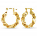 Women's Stainless Steel 18K PVD Gold Plated Earrings Chunky Twisted Hoop Zircon Geometric Pattern Non-Tarnish Gold