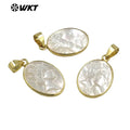 WT-JP331 Newest Fashion Gold Bezel Mother of Pearl Shell Carved Queen Elizabeth Pendants Charming the Beauty Head Pendants