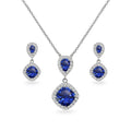 Custom 925 Sterling Silver Jewelry Cushion Cut Blue Tanzanite Dangle Earrings Necklace Set