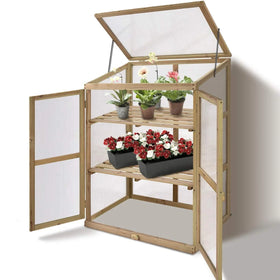 Large Raised Wooden PVC Coated Eco-Friendly Waterproof Cold Frame Greenhouse for Garden with Nature Color