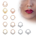 POENNIS Stainless Steel Gold Plated Ball Closure Nose Ring 9 Cute Bling Zircon Face Gold Skull Crystal Wedding Septum