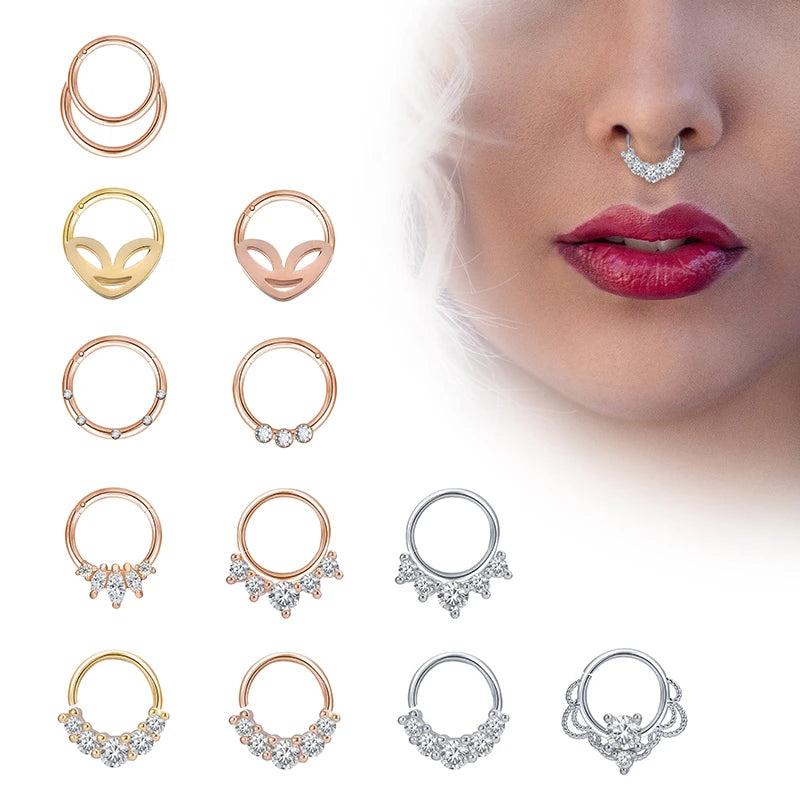 POENNIS Stainless Steel Gold Plated Ball Closure Nose Ring 9 Cute Bling Zircon Face Gold Skull Crystal Wedding Septum