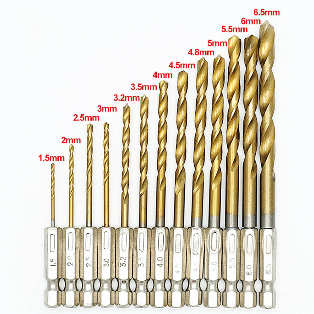 Hexagonal Handle 13PCS Titanium Plated Twist Drill 1.5-6.5 Electric Screwdriver air Screwdriver Bit