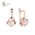 FJ Fallon Fashion Jewelry Clawed Solitaire White CZ Earrings Plated in 585 Rose Gold Brass Based Ultra Pro Split