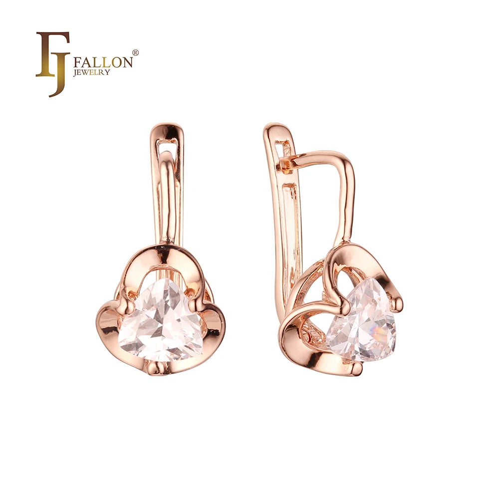 FJ Fallon Fashion Jewelry Clawed Solitaire White CZ Earrings Plated in 585 Rose Gold Brass Based Ultra Pro Split