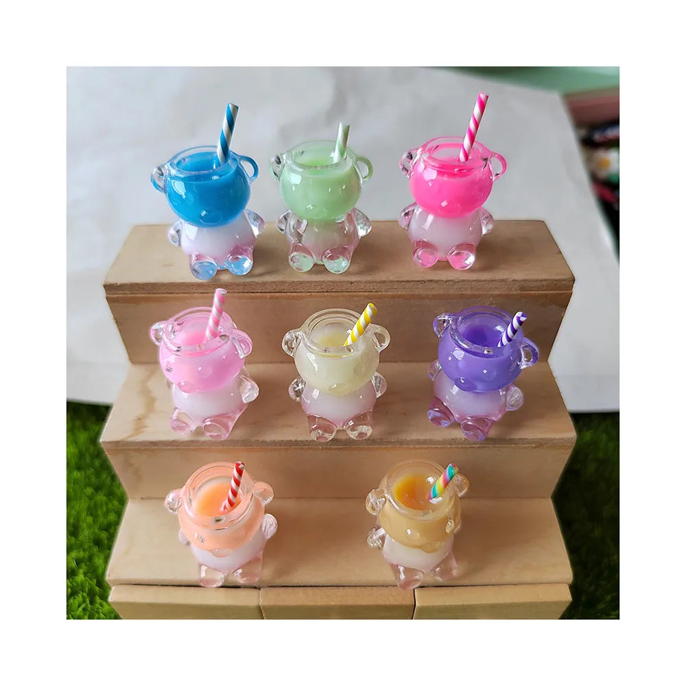 Dollhouse Miniature Bear Shape Ice Cup Summer Ice Cream Milk Tea Drink Cup DIY Making Doll House Accessories Decor
