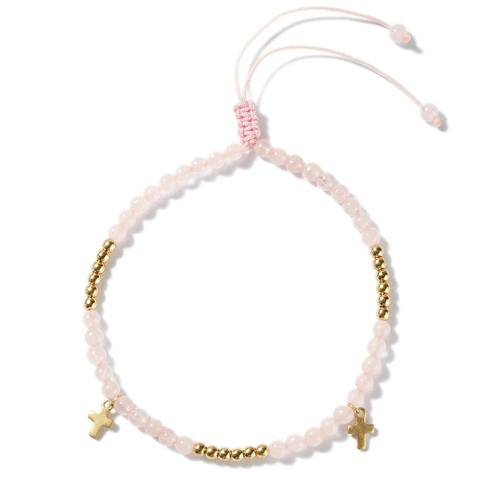Handmade Rose Quartz Beaded Rope Anklets for Women Girls Boho Colorful Beads Ankle Bracelets Adjustable Foot Anklet Set