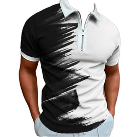 New Fashion Men's Zipper Polo Shirt Casual Short Sleeve Polo T Shirt Classic Fit Vintage Retro Shirt