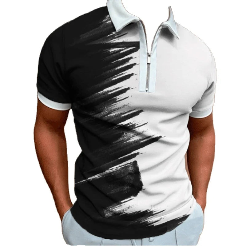New Fashion Men's Zipper Polo Shirt Casual Short Sleeve Polo T Shirt Classic Fit Vintage Retro Shirt