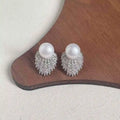 Trendy Silver Plated Stud Earrings with Hypoallergenic Design Natural 7-8mm Freshwater Pearl & Feather Shape-Gift for Women