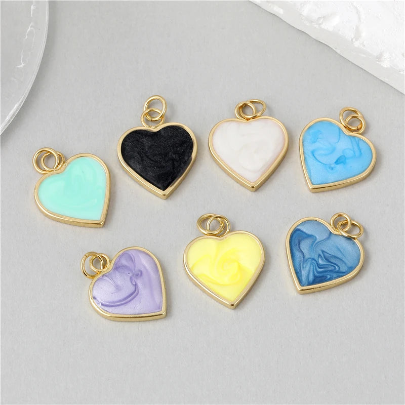 Wholesale 14K Gold Plated Charm Enamel Jewelry Diy Drop Oil Colorful Heart Shape of Fatima for Jewelry Making Charms