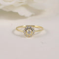 Gorgeous Exquisite Hydrangea Design Women Ring Halo Sunflower Shape Round Cut Synthetic Diamond Jewelry Gold Ring