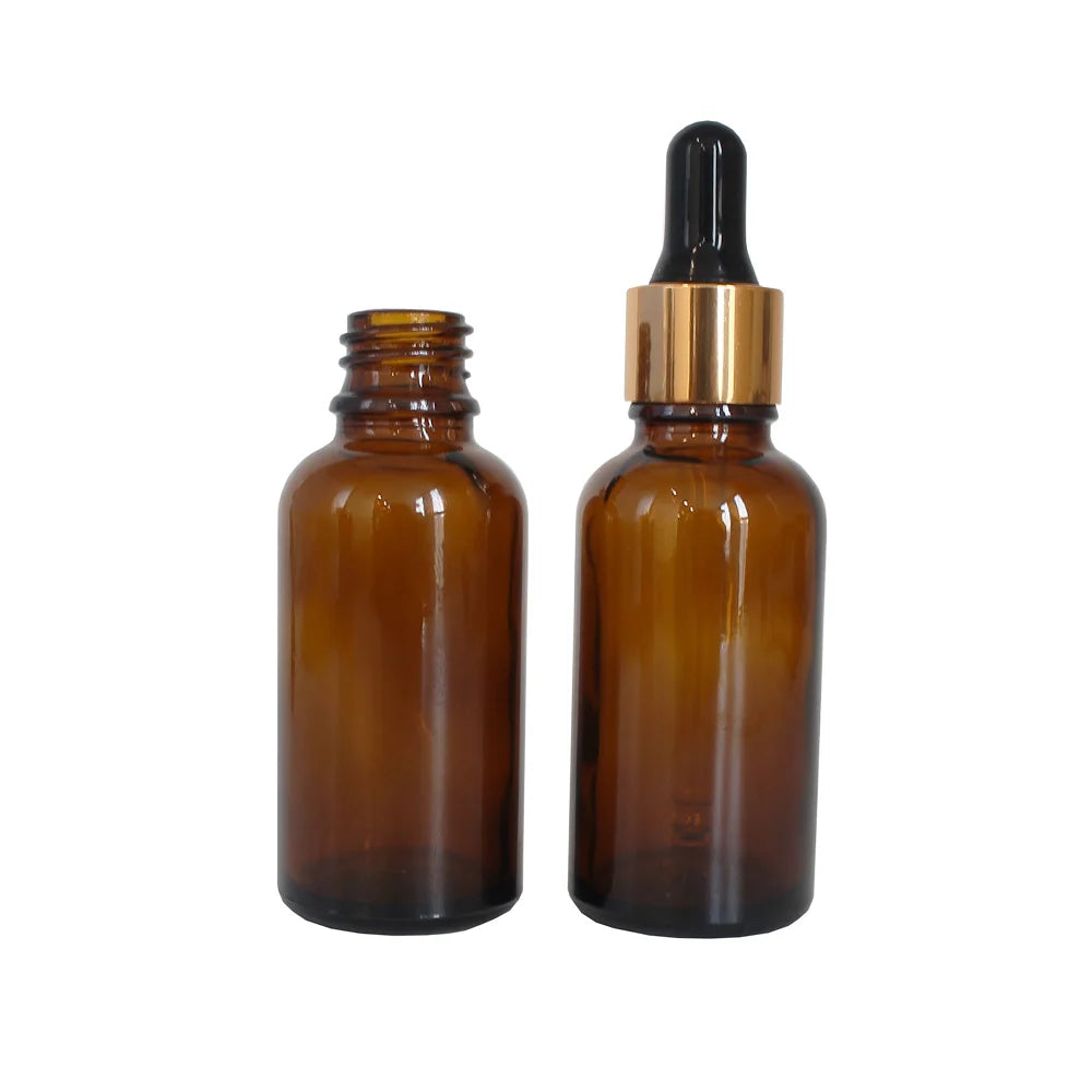 Custom 50 ml Serum Dropper Bottle 30ml Round Amber Hair Oil Cosmetic Perfume Glass Dropper Bottle
