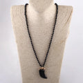 8mm Natural Irregular Smoked lava Pebble Necklace with Crystal Glass Knotted Horn Pendant