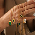 K084 Vintage Waterproof Geometric PVD Stainless Steel Chain 18K Gold Plated Square Emerald Gems Pendant Necklace Women Jewelry