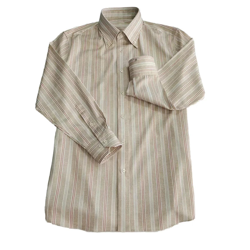 Men's Casual Long-Sleeved 100% Cotton Shirt Solid Color Smart Casual Versatile Spring Autumn Sustainable Yarn-Dyed Technique