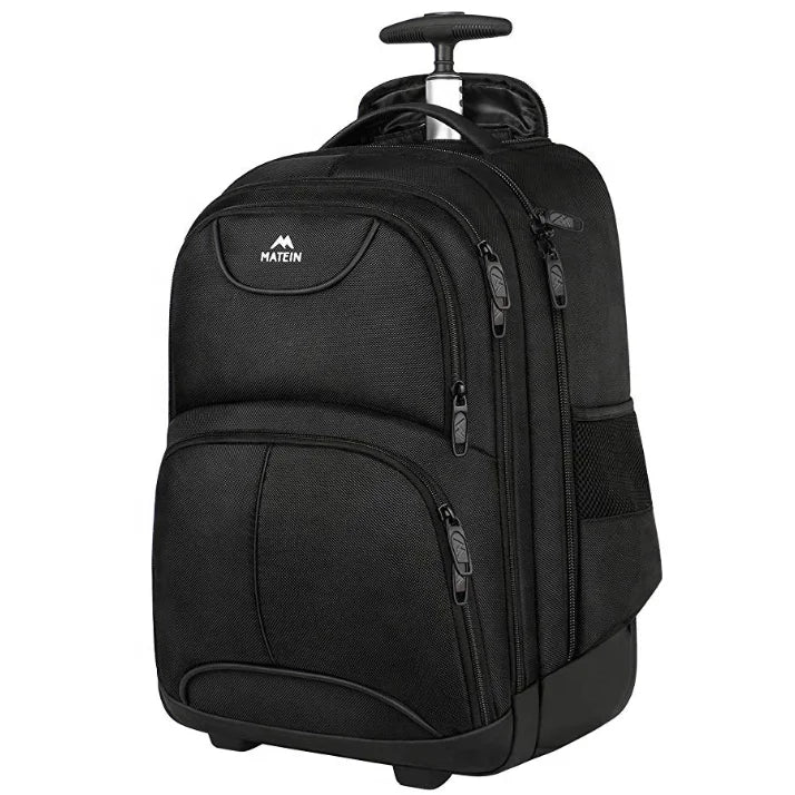 15.6" 17" Men's Women's Waterproof Rolling Trolley Black Laptop Backpack with Laptop Compartment Travel Backpack Waterproof