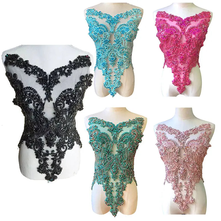 WDP-295 Blue Crystal Beaded Fringe Rhinestone Wedding Bodice Sash Applique for Bridal Bridesmaid Party Evening Dress