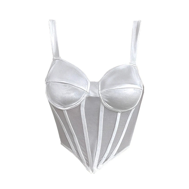MANNI Women's Mesh Bustier Crop Top Push up Corset Tops Bra White Bustier Tops for Women