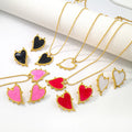 Luxury Designer Wholesale Jewelry Gold Plated Bead Chain Colour Drip Oil Enamel Heart Pendants and Charms Necklace Earrings SET