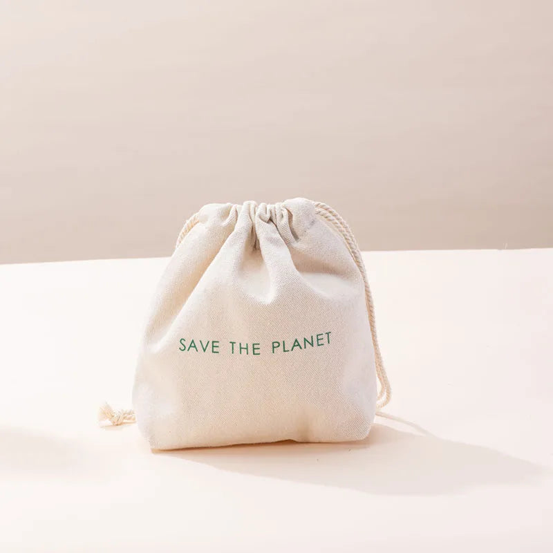 Silk Print Letter Cotton and Hemp Eco Friendly Canvas Makeup Pouch Drawstring Bag Custom Logo