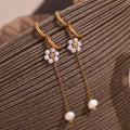 Dainty Spring 2024 Fashion Hand Made Fresh Water Pearl Flower Drop Earrings Gold Plated Stainless Steel Jewelry for Women