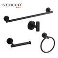STOCCO 4-Piece Matte Black Wall-Mounted SUS304 Stainless Steel Towel Bar Paper Holder Kit Eco-Friendly Modern Design for Luxury