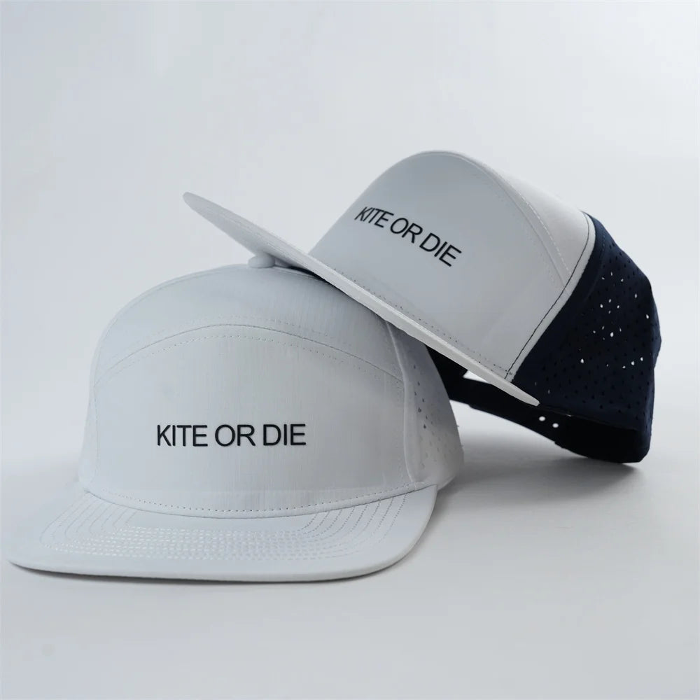 Wholesale 7 Panel 5 Panel Cap Custom Laser Cut Hole Hat Outdoor Cap Snapback With Custom Raise Rubber Printed Logo Golf Hat