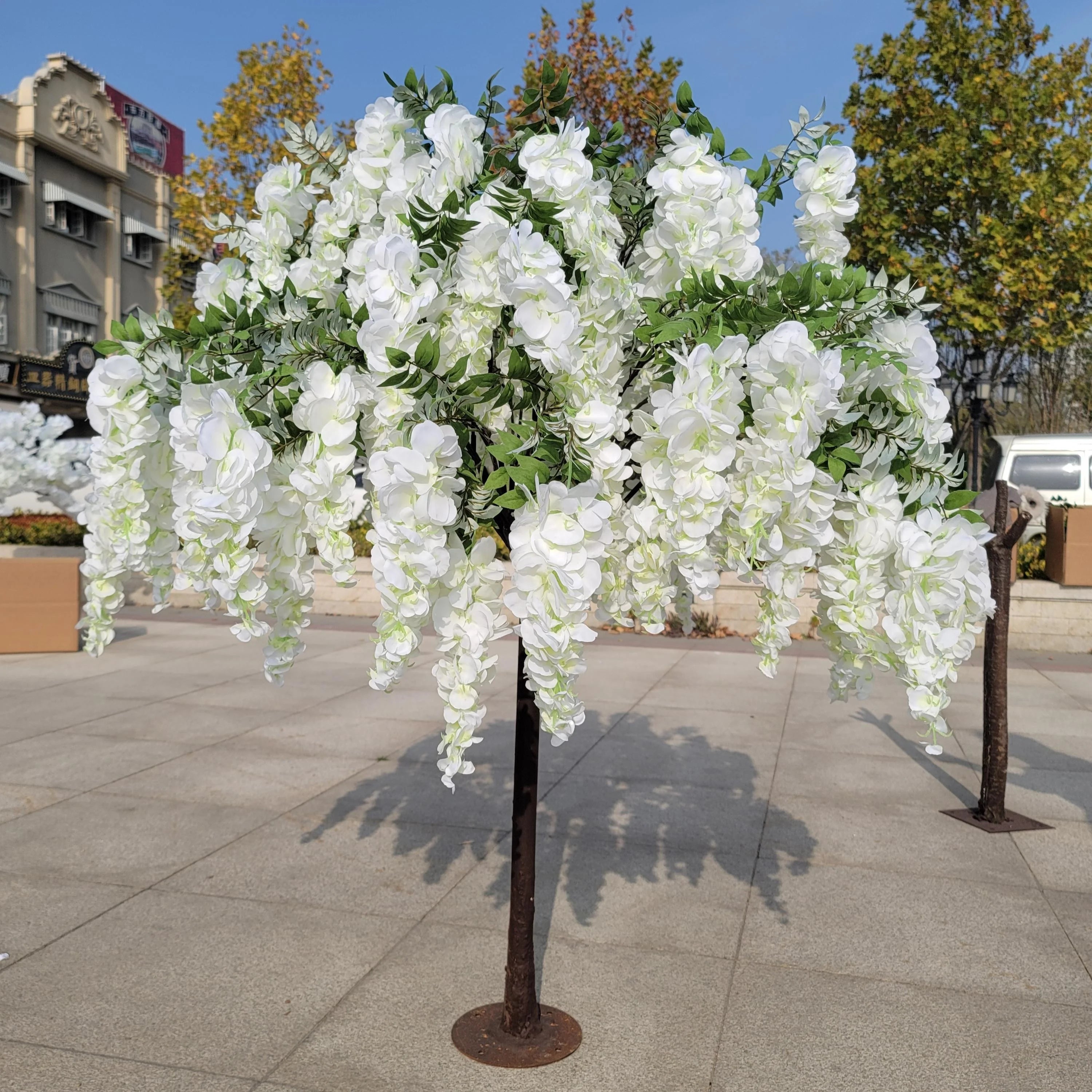 Outdoor Indoor Decoration Green White Artificial Tree Table Decor Wedding Centerpiece Artificial Wisteria Flower Tree for Sale