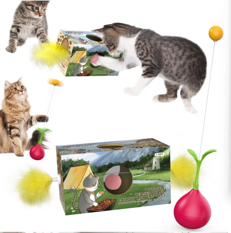 USMILEPET Wobbler Cat Toy Feather Jingle Bell Cat Supplies Detachable and Washable Teaser Stick Self-entertainment for Indoor