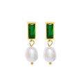 High Quality Stainless Steel Freshwater Pearl Pendant Green Color Zirconia CZ Stub Earrings