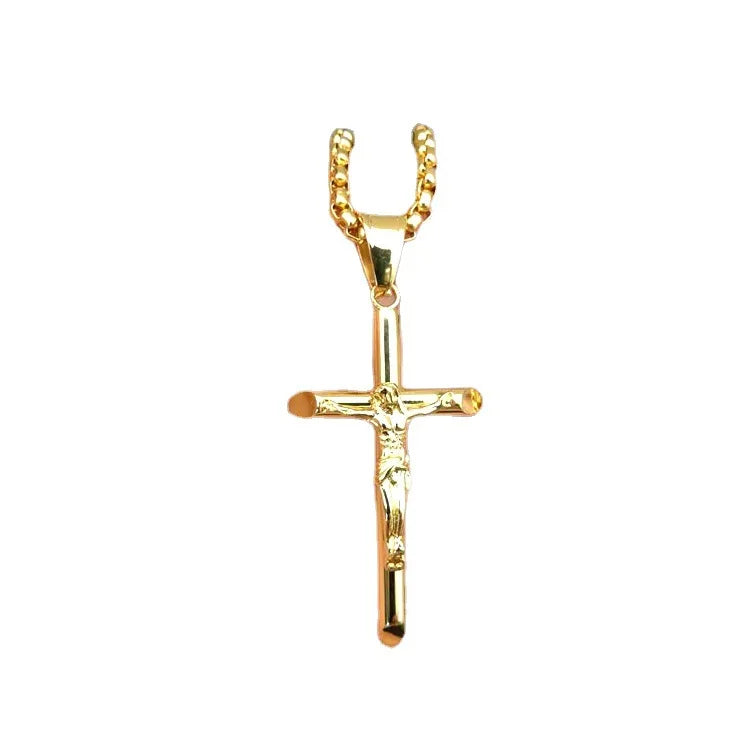 Duyizhao Fashion 316 L Religious Titanium Steel / Stainless Steel Gold Plated Jesus Cross Pendant Necklace Jewelry
