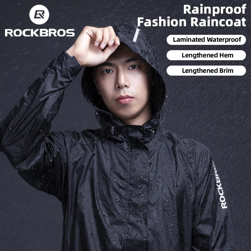 ROCKBROS Waterproof Reflective Hooded Raincoat Sport Running Long Sleeve Windbreaker Outdoor Cycling Jackets Black Sportswear