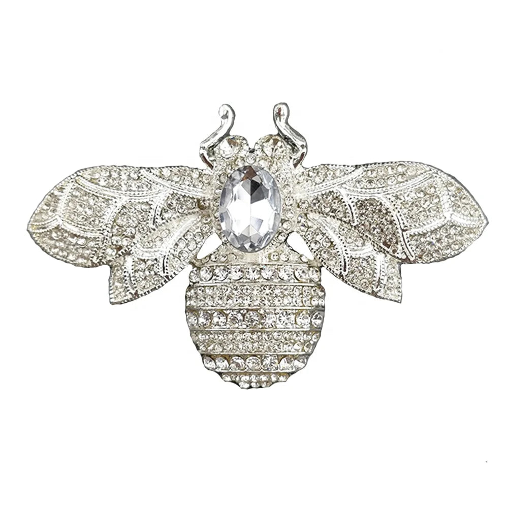 Large 100 MM/3.93 Inches Vintage Silver Clear Crystal Rhinestone Hornet Bee Brooch for Weddings Gifts Engagements for Children