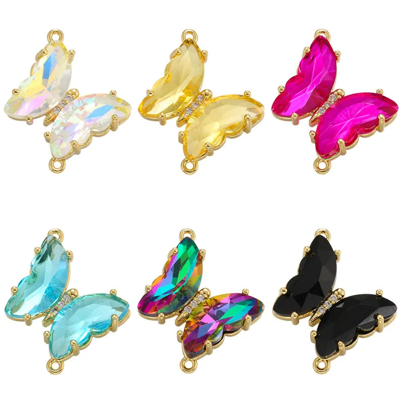 Fashion Brass Butterfly Connector Pendant Gold Zircon Butterfly Connector Pendant Glass Pendant Necklace Jewelry Accessories