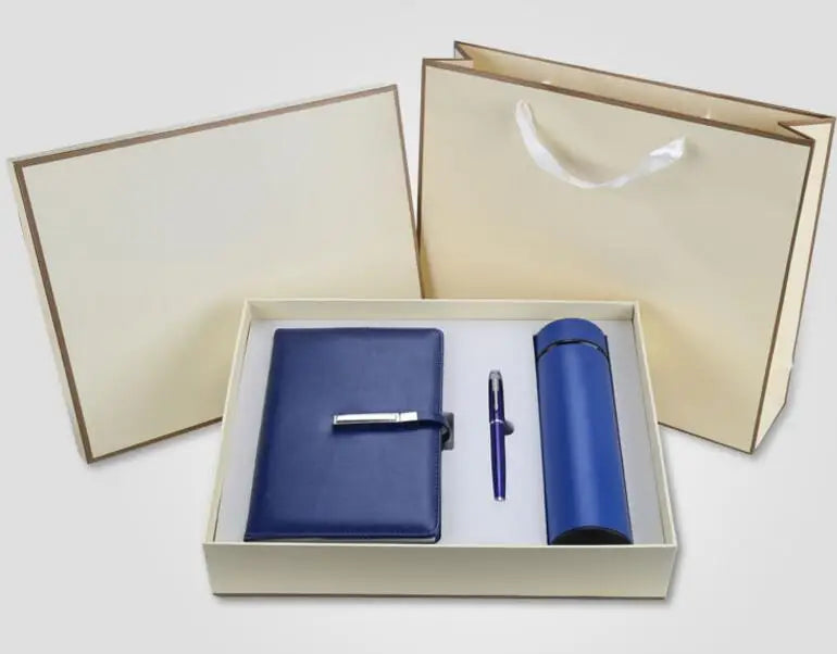 VIP Innovative Corporate Gift Set-Exquisite Handmade Leather Thermal Vacuum Mug Notebook Pen-Business Promotional New Year Gift