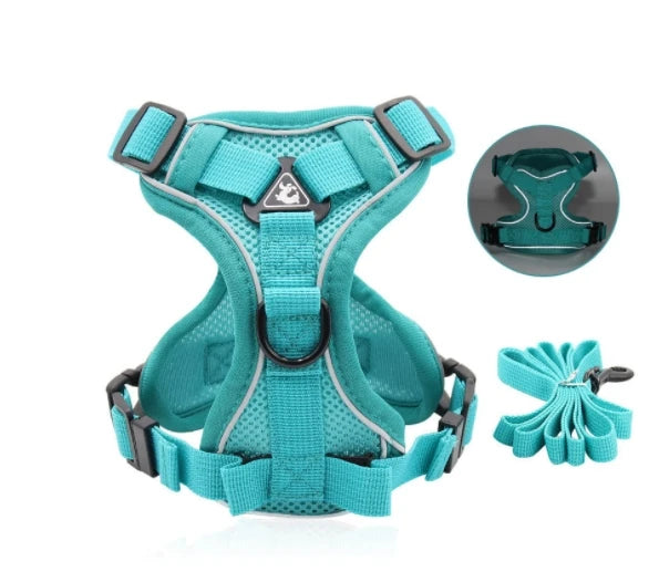 Multicolor New Style Reflective Breathable Pet Dog Mesh Vest Type Harness  With 1.5 m Leash Set