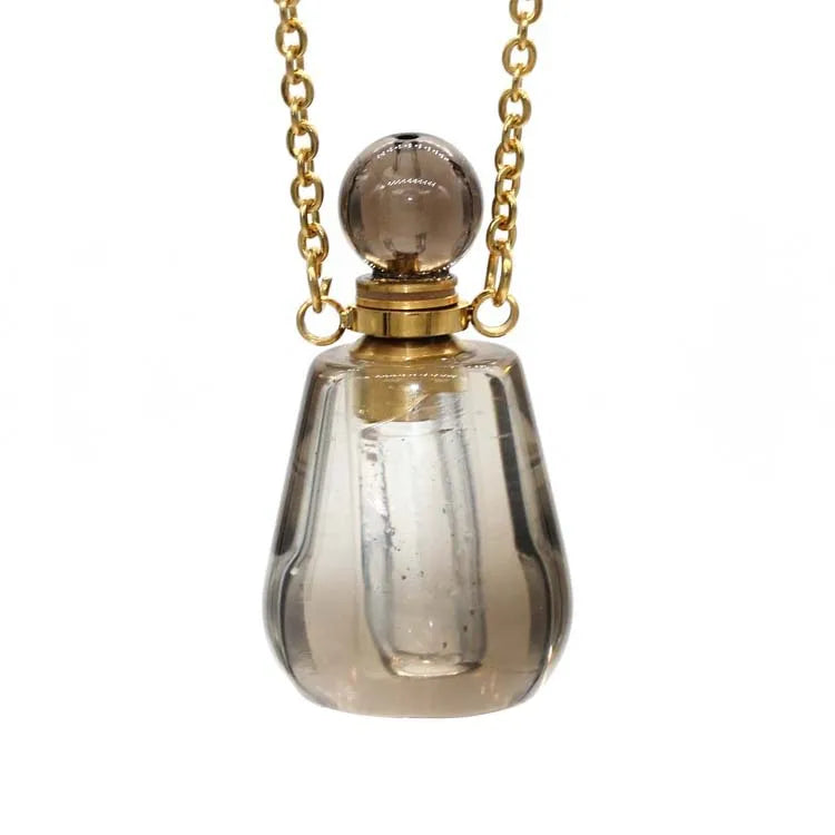 Hongzhuo Essential Oil Bottles Smoky Quartz Necklace Gold Chain Bottle Perfume Pendant Charm Aromatherapy Crystal Stone Necklace Jewelry