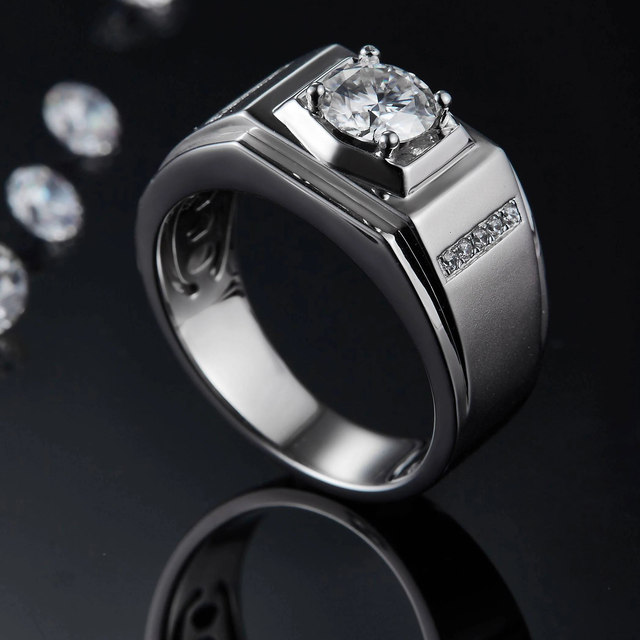 SGARIT Fashion Jewelry 1ct VVS1 Def Color Moissanite Diamond Men's Ring Jewellery Gold Plated 925 Sterling Silver Rings for Men