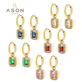 Ason Fashion Jewelry High End Delicacy Bridal Two Color Earrings Cubic Zirconia Wedding Gift Charm Hoop Earrings for Women