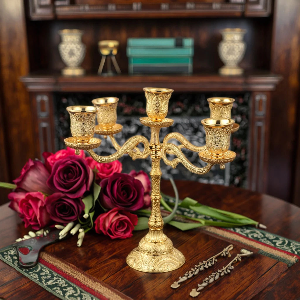 QIAN HU Retro Home Decoration Christmas Dinner Table Wedding Candlestick Creative Elegant Metal Candle Holders 3 and 5 Arms