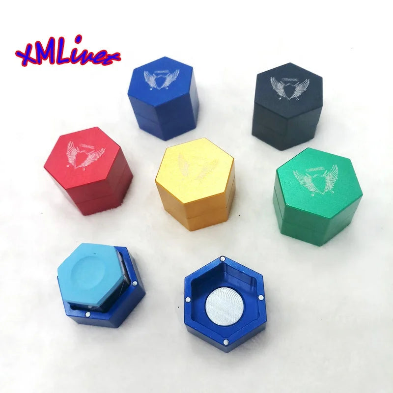 Xmlivet Latest Colorful Hexagonal Magnetic Billiards Pool Cue Chalk Holders for Kamui Chalks Portable Snooker Chalk Cases