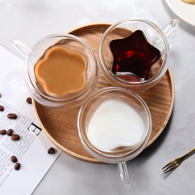 Unique Creative Personality Glass Cup Inside Flower Shaped Double Wall Glass Coffee Cup