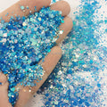 Eco-friendly Iridescent Glitter Powder Chunky Bulk Glitter with Square/Moon Shapes for DIY Tumbler Crafts & Christmas Decoration