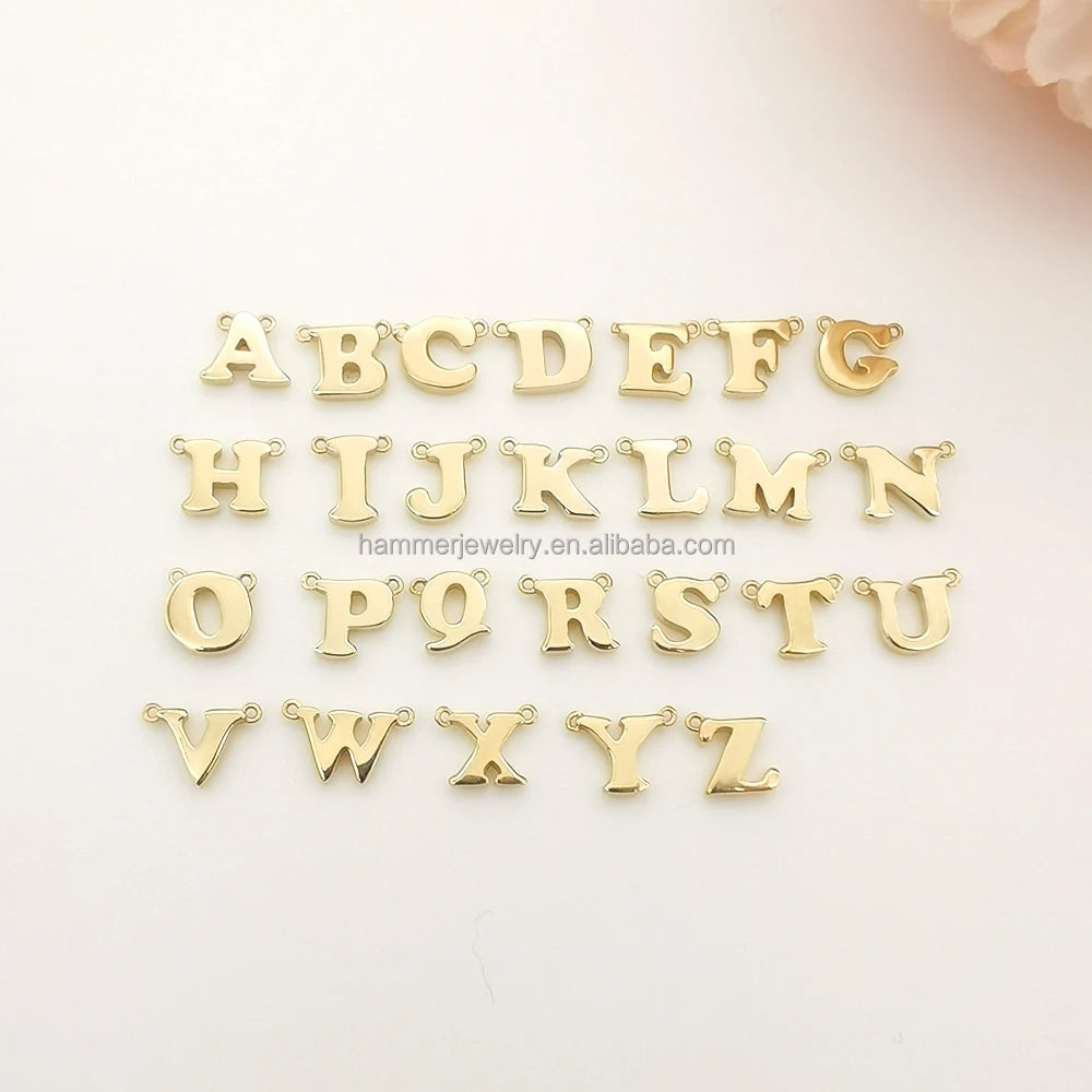 Customized Pendant OEM ODM Jewelry Finding Accessories 14K Solid Gold Letter Charm Jewelri Necklace Diy Charm